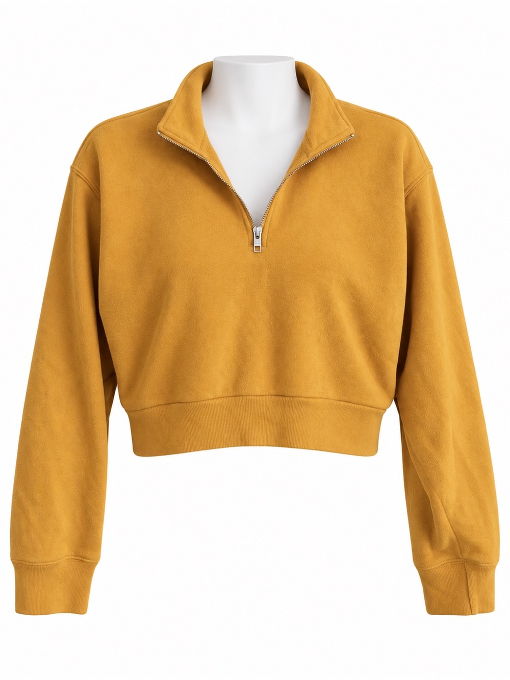 Size M TNA Aritzia Women’s Warm-Up Crop Mustard Quarter-Zip Fleece Sweatshirt